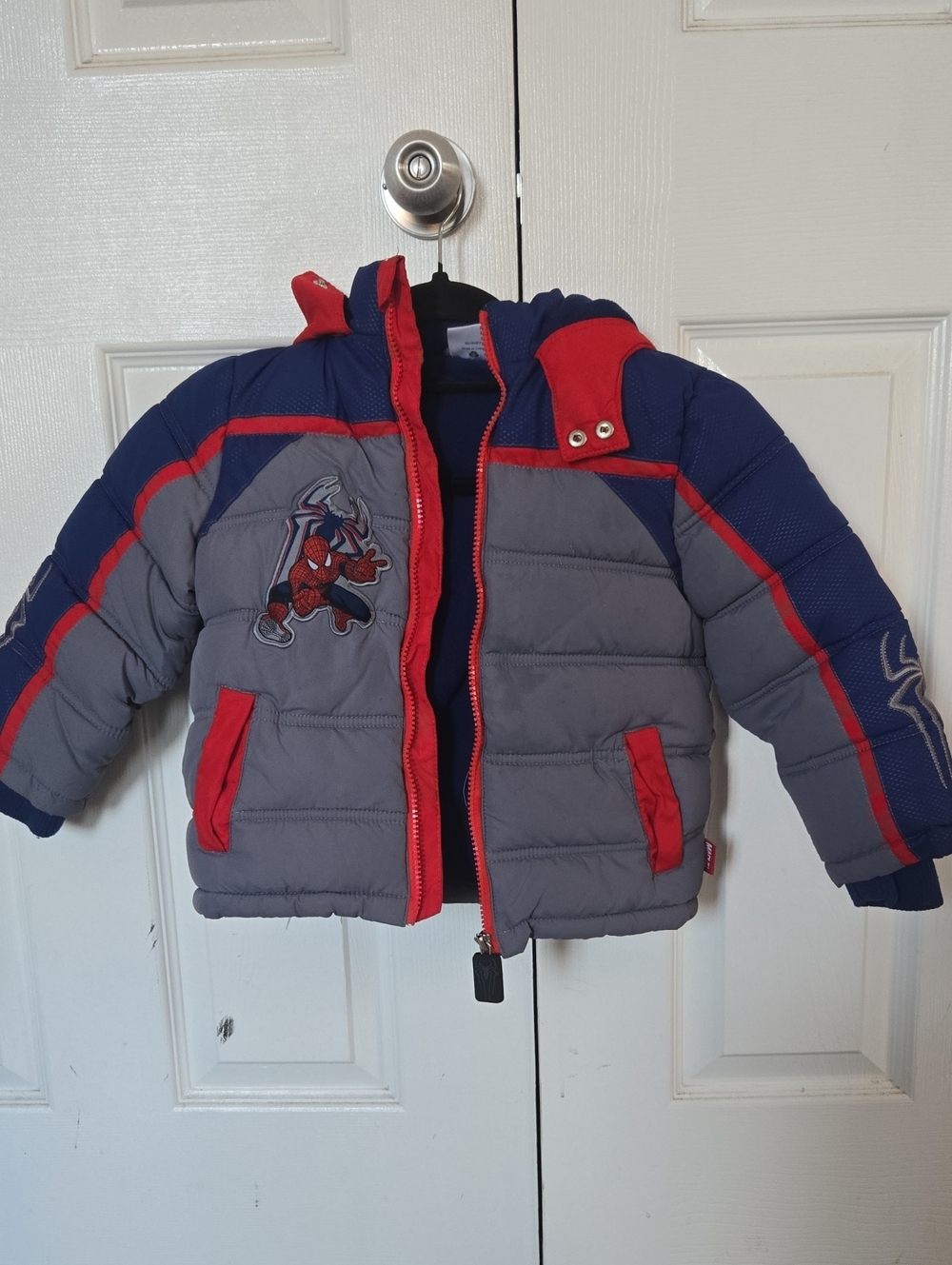 Disney SPIDERMAN Boys' Gray, Navy & Red Spider-Man Puffer Jacket